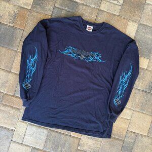 Y2K Harley Davidson Blue Flame long sleeve shirt